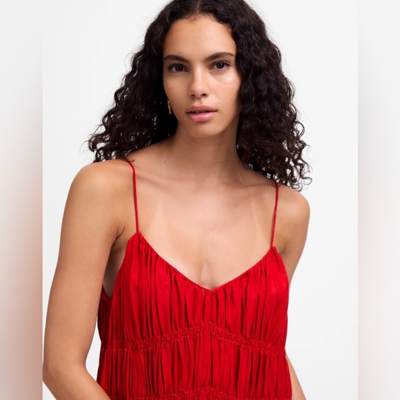 NEW Madewell Red Textured V-Neck Valentine’s Day Midi Dress with Pockets, Medium - Picture 5 of 15